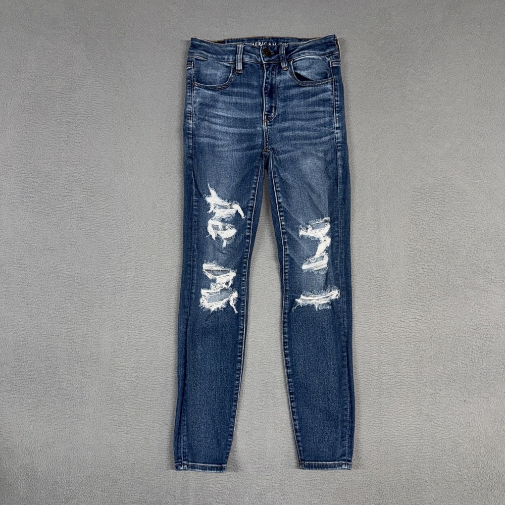 American Eagle Jeans Womens 2 Short Blue Hi Rise Jegging Stretch Denim Preppy